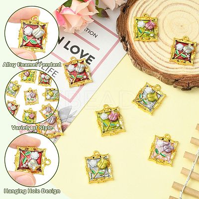 8Pcs 4 Colors Golden Alloy Resin Pendants FIND-CJ0004-91-1