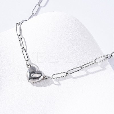 304 Stainless Steel Double-Sided Magnetic Heart Pendant Paperclip Chain Necklaces LS-NJEW-U028-02P-1