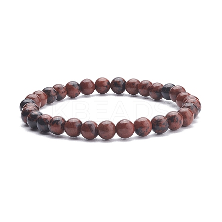 Natural Mahogany Obsidian Round Beaded Stretch Bracelet BJEW-JB07905-02-1