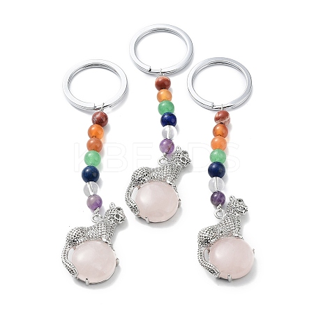 Natural Rose Quartz & Brass Cheetah Keychain KEYC-H019-01P-04-1