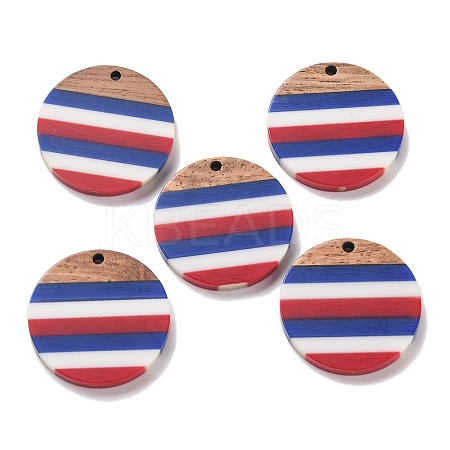 Independence Day Opaque Striped Resin & Walnut Wood Pendants RESI-U010-02R-1