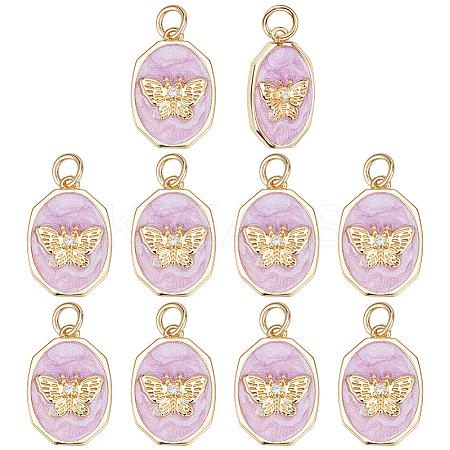 10Pcs Brass Micro Pave Clear Cubic Zirconia Pendants ZIRC-BC0015-13-1