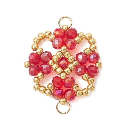 Electroplate Glass Beaded Flower Connector Charms PALLOY-MZ01297-03-1