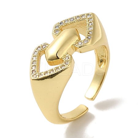 Rack Plating Brass Micro Pave Clear Cubic Zirconia Cuff Ring RJEW-P104-02G-1