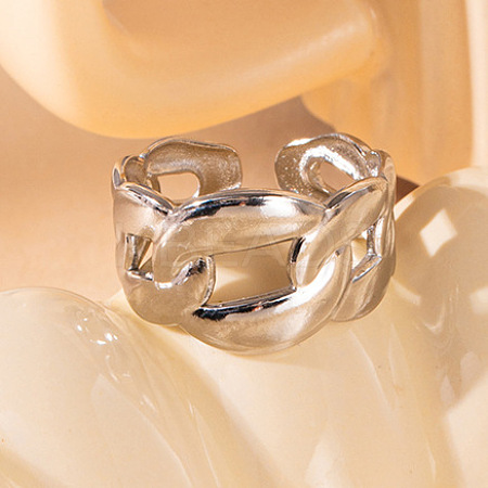 201 Stainless Steel Oval Link Chain Cuff Rings FS-WG16057-02-1