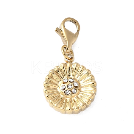 304 Stainless Steel Rhinestone Flower Pendant Decoration STAS-S165-35G-1