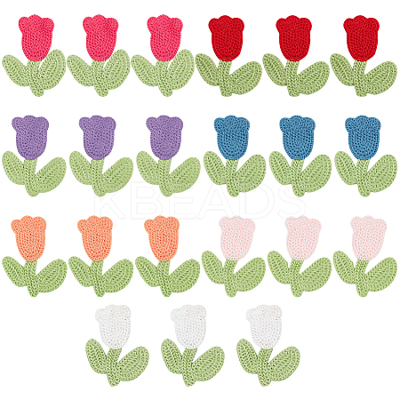 21Pcs 7 Colors Tulip Flower Shape Polyester Knitted Appliques PATC-FG0001-34-1