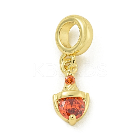 Rack Plating Brass Pave Cubic Zirconia Shield European Dangle Charms KK-Z067-44G-02-1