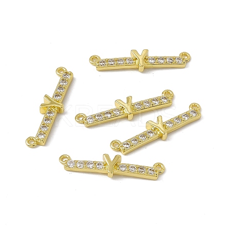 Rack Plating Brass Micro Pave Clear Cubic Zirconia Connector Charms KK-C007-37G-Y-1