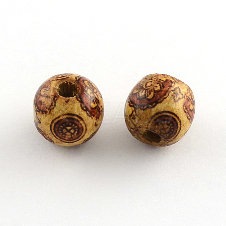 Round Printed Natural Maple Wood Beads WOOD-R243-16mm-B04-1