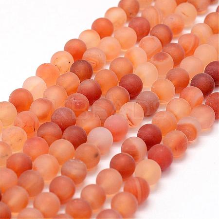 Frosted Natural Red Agate Beads Strands G-F372-6mm-1