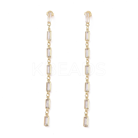 Cubic Zirconia Rectangle Dangle Stud Earrings EJEW-P206-03G-02-1