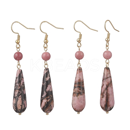 Teardrop Natural Rhodonite & Rhodochrosite Dangle Earrings EJEW-JE06840-1