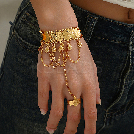 Brass Teardrop Charm Bracelet with Coin Chains YO6855-1