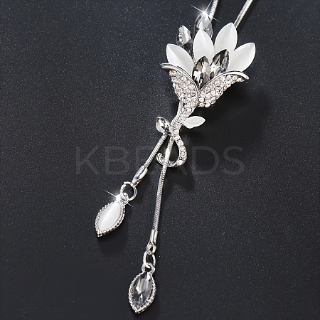 Flower Alloy Rhinestone Y Tassel Long Necklaces for Women FS-WGCC889-02-1