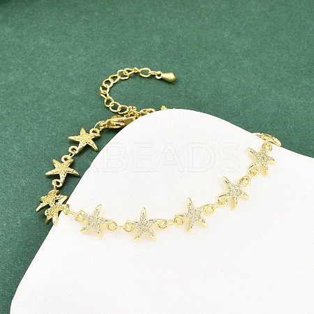 Brass Micro Pave Clear Cubic Zirconia Link Chain Bracelets for Women BJEW-A090-11E-G-1