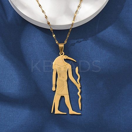 201 Stainless Steel Egyptian Ancient God Anubis Pendant Necklaces NJEW-D318-06G-1