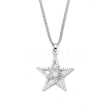 Brass Micro Pave Clear Cubic Zirconia Pendant Necklaces NJEW-M211-02A-P-1