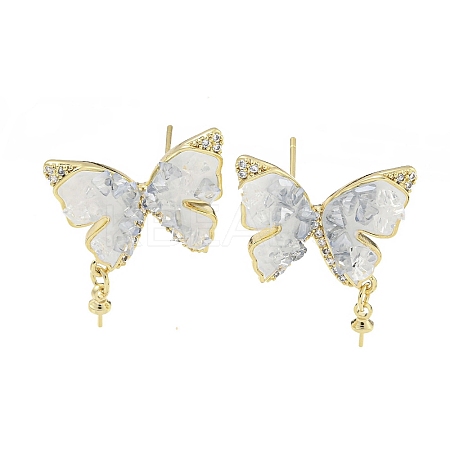 Brass with Enamel with Cubic Zirconia with Crystal Stud Earring with 925 Sterling Silver Pins KK-Q820-06G-1