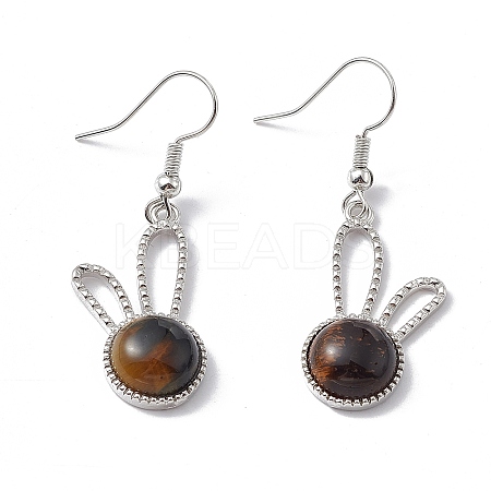 Natural Tiger Eye Rabbit Dangle Earrings EJEW-A092-05P-15-1
