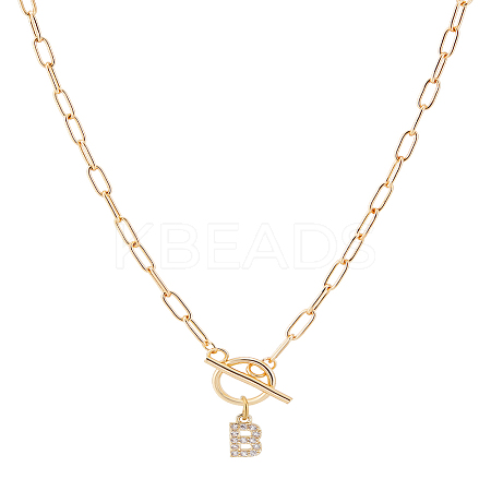 1Pc 304 Stainless Steel Chain & Brass Micro Pave Cubic Zirconia Letter Pendant Necklaces NJEW-LP0001-36B-G-1