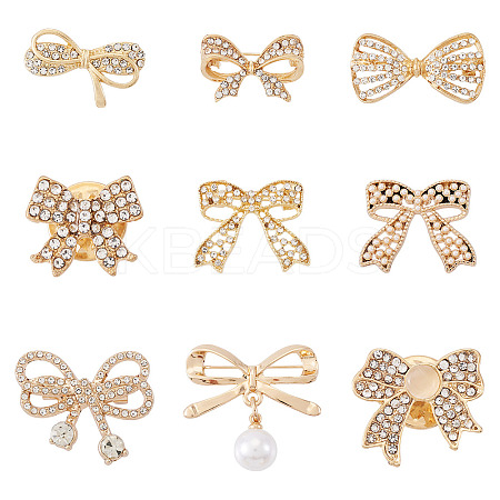 9Pcs 9 Styles Bowknot Shape Alloy Rhinestone Lapel Pin Backs for Backpack Clothes JEWB-TA0001-26-1