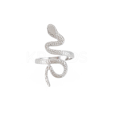 304 Stainless Steel Snake Wide Open Cuff Ring for Women X-RJEW-S405-160P-1