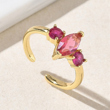 Brass Micro Pave Cubic Zirconia Cuff Open Rings for Women RJEW-L343-14G-01-1