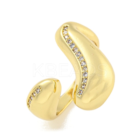 Brass Micro Pave Clear Cubic Zirconia Open Cuff Ring for Women LS-RJEW-M173-13B-G-1