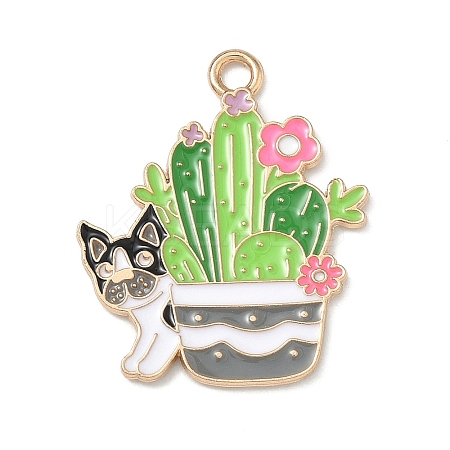 Small Potted Plant with Dog Alloy Enamel Pendants LS-ENAM-I083-01KCG-06-1