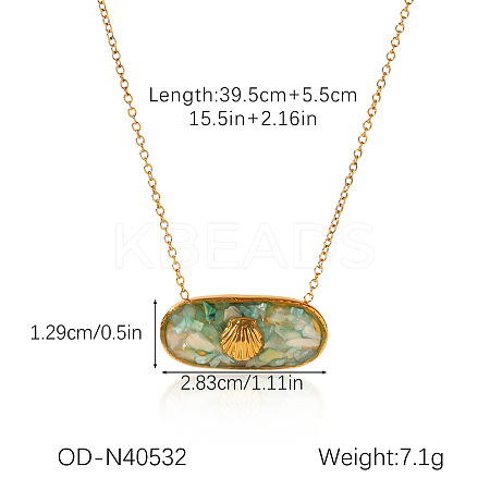 Ocean Natural Shell  Resin Pendant 304 Stainless Steel Cable Chain Necklaces for Women WGEB2E9-04-1