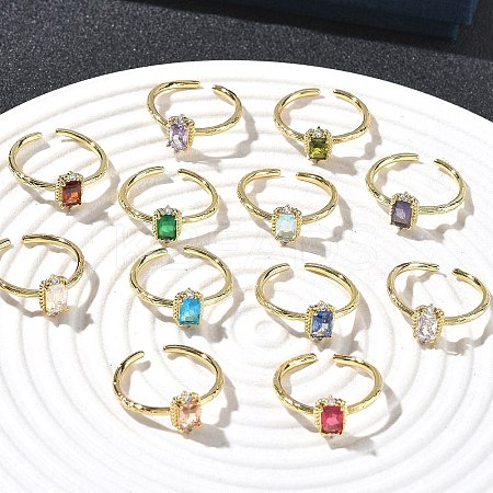 Rectangle Brass Micro Pave Cubic Zirconia Cuff Rings RJEW-Z111-04G-1