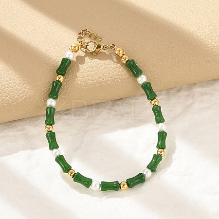 304 Stainless Steel Beaded Bracelets for Women BJEW-M056-08G-03-1