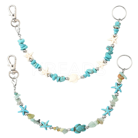2Pcs 2 Styles Ocean Theme Synthetic Turquoise Pendant Decorations HJEW-SC0002-28A-1