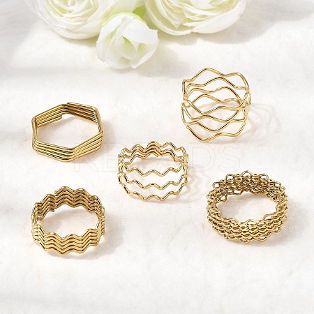 5Pcs 304 Stainless Steel Open Cuff Rings for Women RJEW-K313-02G-1