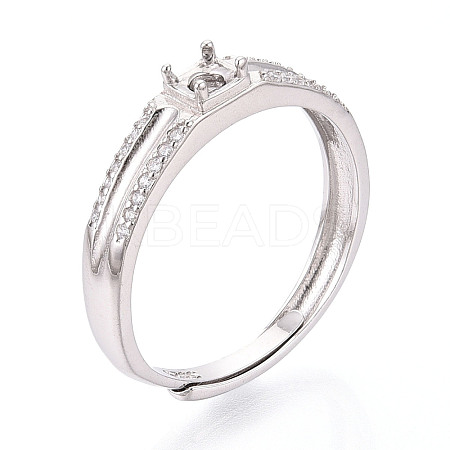 Rhodium Plated 925 Sterling Silver Micro Pave Cubic Zirconia Engagement Solitaire Adjustable Ring Settings STER-T008-15P-1