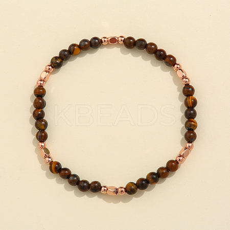 Natural Tiger Eye & Brass Bead Stretch Bracelets for Women HH3302-5-1