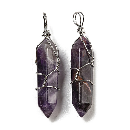 Natural Amethyst Double Terminal Pointed Pendants G-H308-05P-03-1