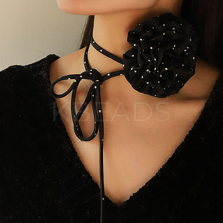 Polka Dot Pattern Fabric Rose Tie Choker Necklaces for Women NJEW-Z022-01D-1