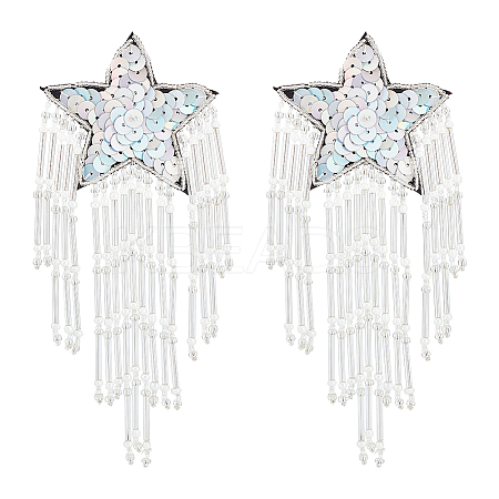 Glass Beaded Tassel Sew on Star Patches PATC-FG0001-73-1