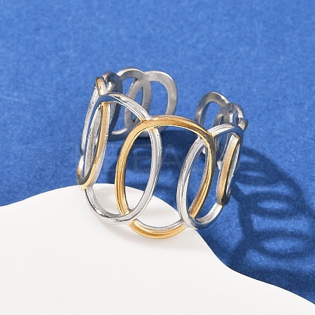 304 Stainless Steel Double Color Cuff Rings RJEW-S635-01GP-15-1