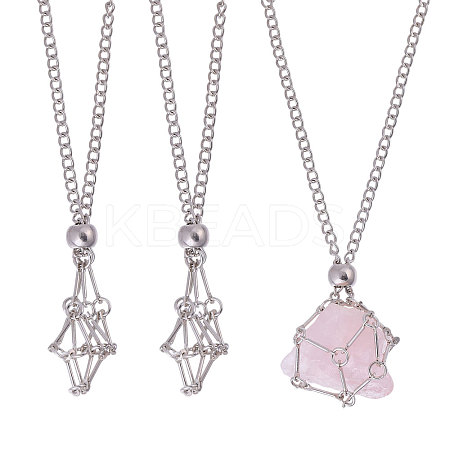 3Pcs 301 Stainless Steel Cable Chains Macrame Pouch Empty Stone Holder for Pendant Necklaces Making MAK-CA0001-18P-1