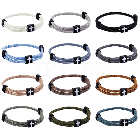 12Pcs 12 Colors Braided Rope Polyester Cord Bracelets BJEW-WR0001-05-1