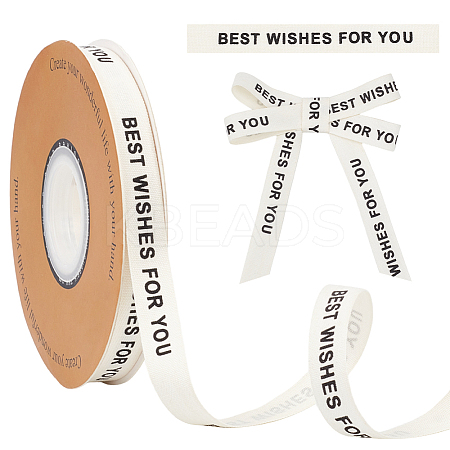 30 Yards Cotton BEST WISHES FOR YOU Word Printed Ribbon OCOR-WH0086-87D-1