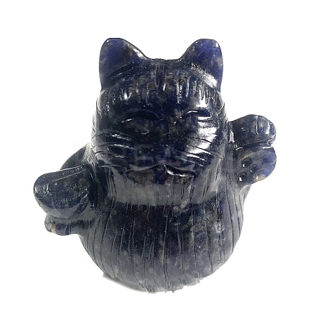 Natural Sodalite Carved Healing Lucky Cat Figurines PW-WG20972-07-1