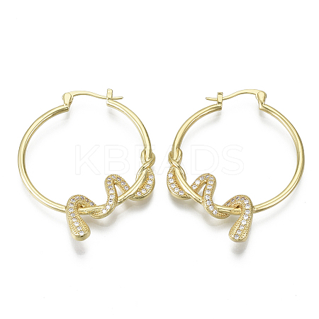 Brass Micro Pave Cubic Zirconia Hoop Earrings KK-R137-025-NF-1