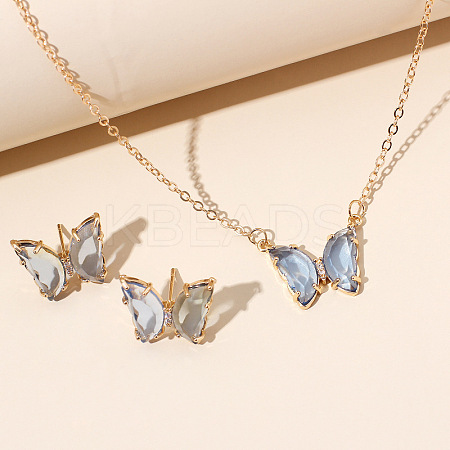 Butterfly Acrylic Rhinestone with Iron Pendant Necklaces & Stud Earrings Sets for Women WGFFCAF-08-1