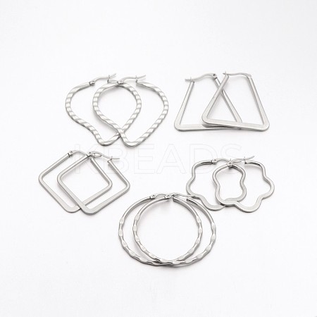 Tarnish Resistant Mixed 304 Stainless Steel Hoop Earring EJEW-P066-48P-1