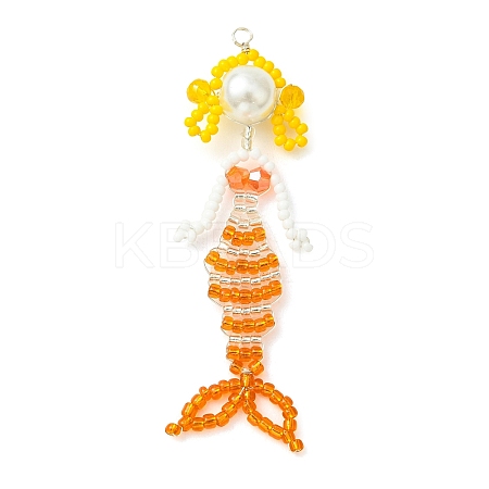 Copper Wire Wrapperd Glass Seed Beads Big Pendants PALLOY-MZ01442-02-1