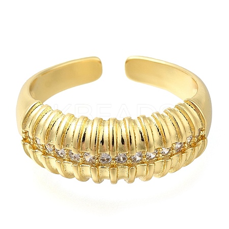 Brass Micro Pave Clear Cubic Zirconia Open Cuff Rings for Women RJEW-M021-03G-1